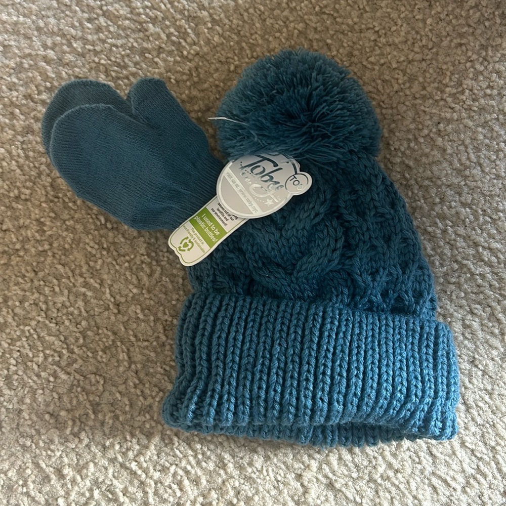 Toby toddler winter hat with matching mittens.